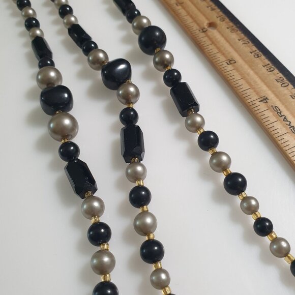 Vintage Black Gray Beaded Necklace 3 Strand Marked Japan 13 Inch Short Length - Picture 6 of 6
